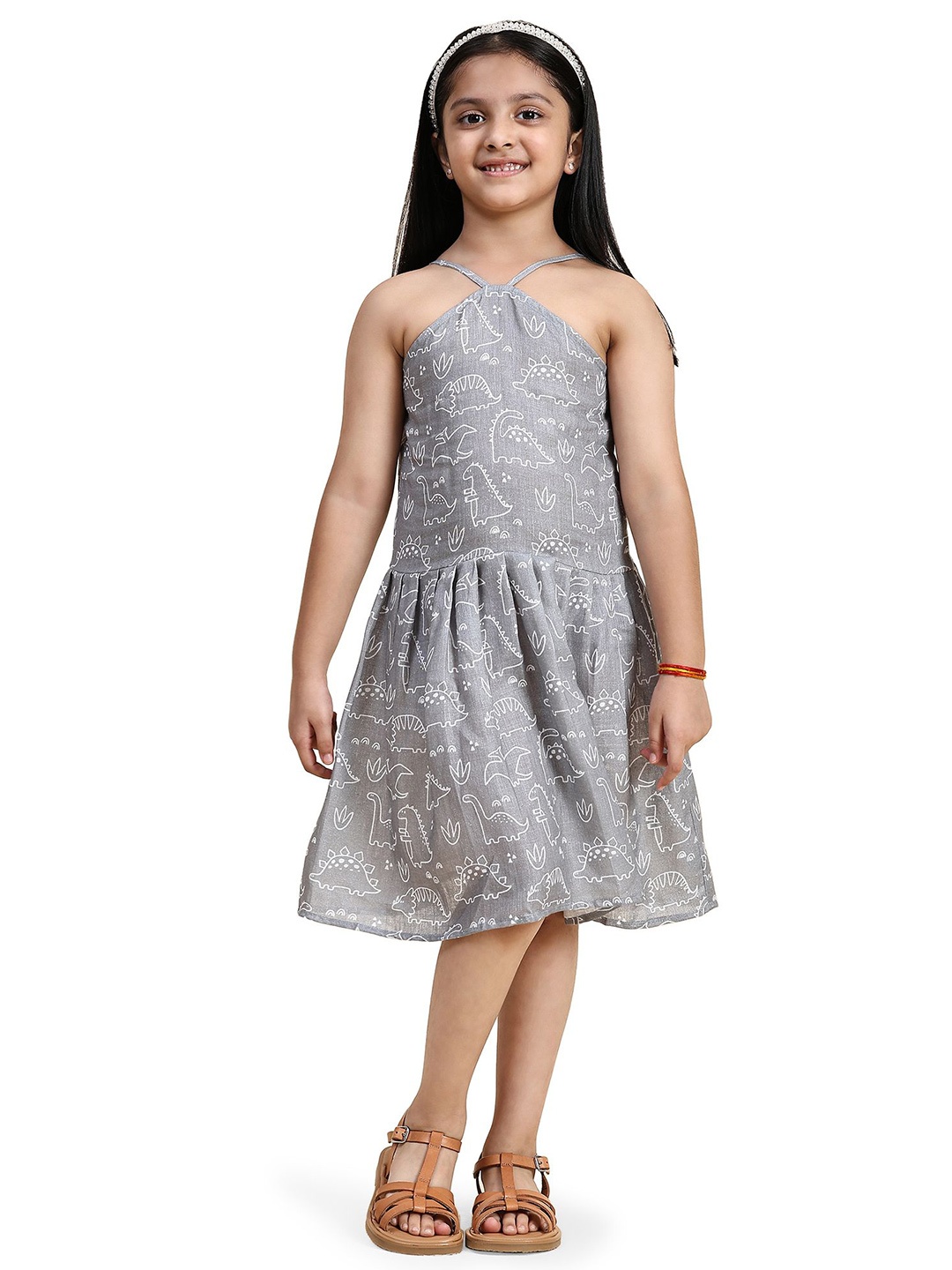 

Funny Bones Clothings Girls Printed Fit and Flare Dress, Grey