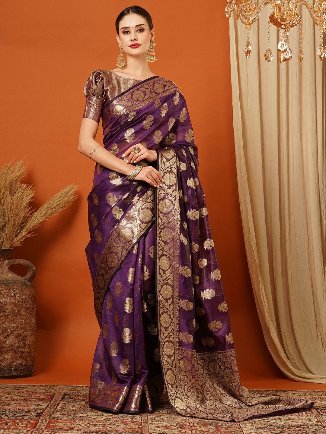 

WINKLECART Woven Design Zari Pure Silk Banarasi Saree, Purple