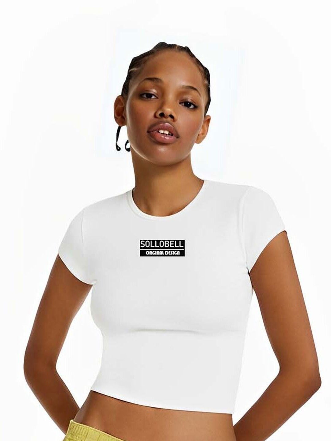 

sollobell Print Cotton Tank Crop Top, White