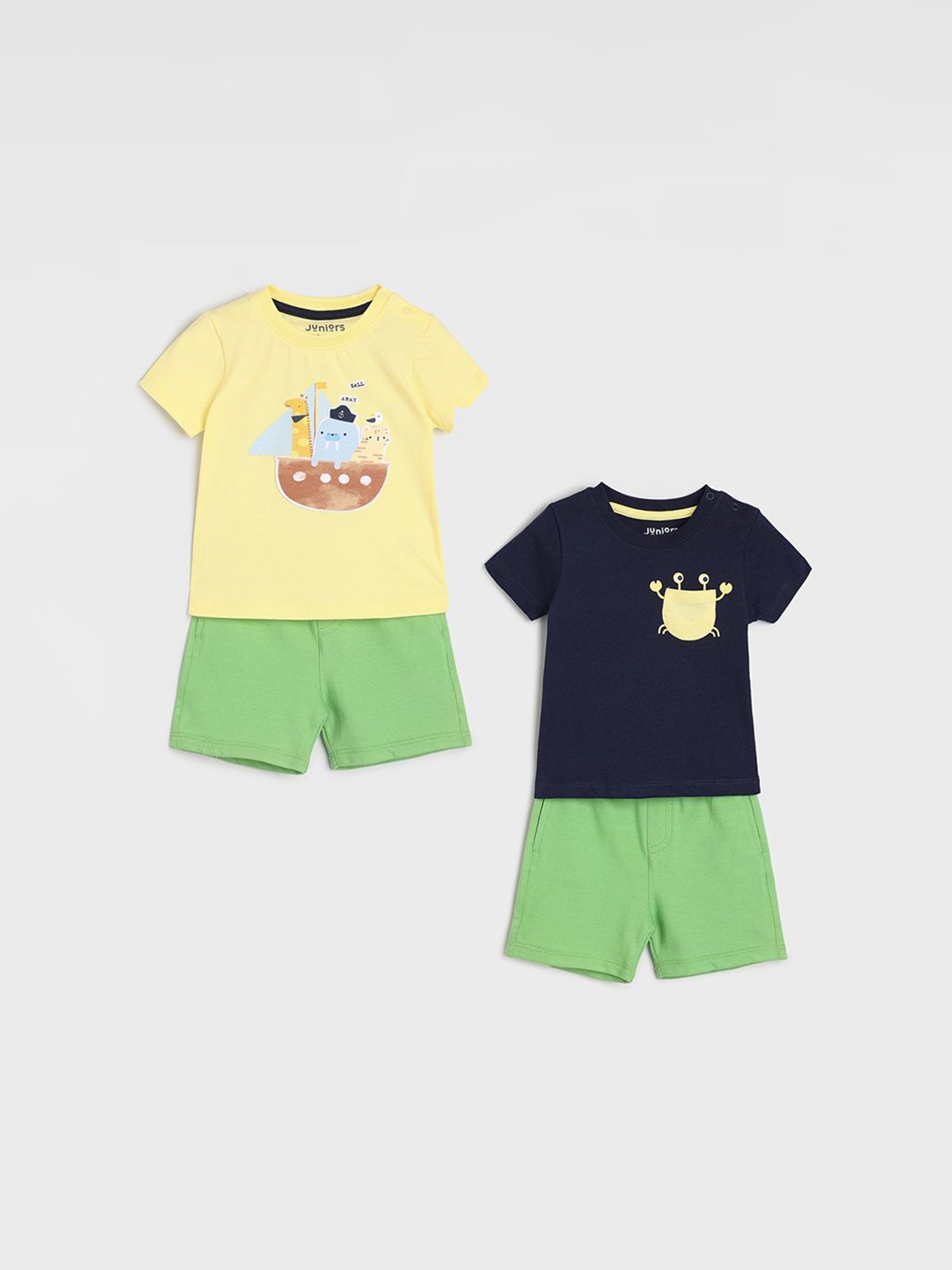 

Juniors by Babyshop Boys Pack Of 2 Printed Pure Cotton T-Shirts With Shorts, Yellow