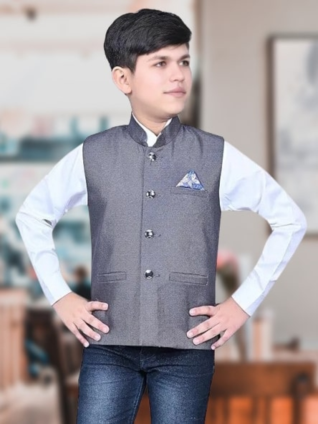 

Eliq Boys Cotton Jutte Nehru Jacket, Grey