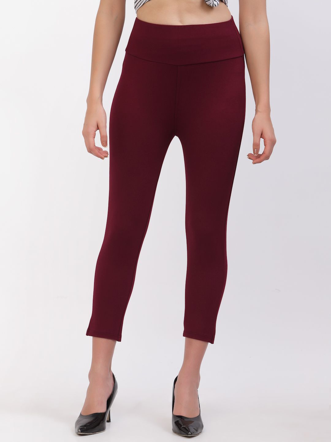 

DELIS Women Skinny Fit Cropped Jeggings, Maroon
