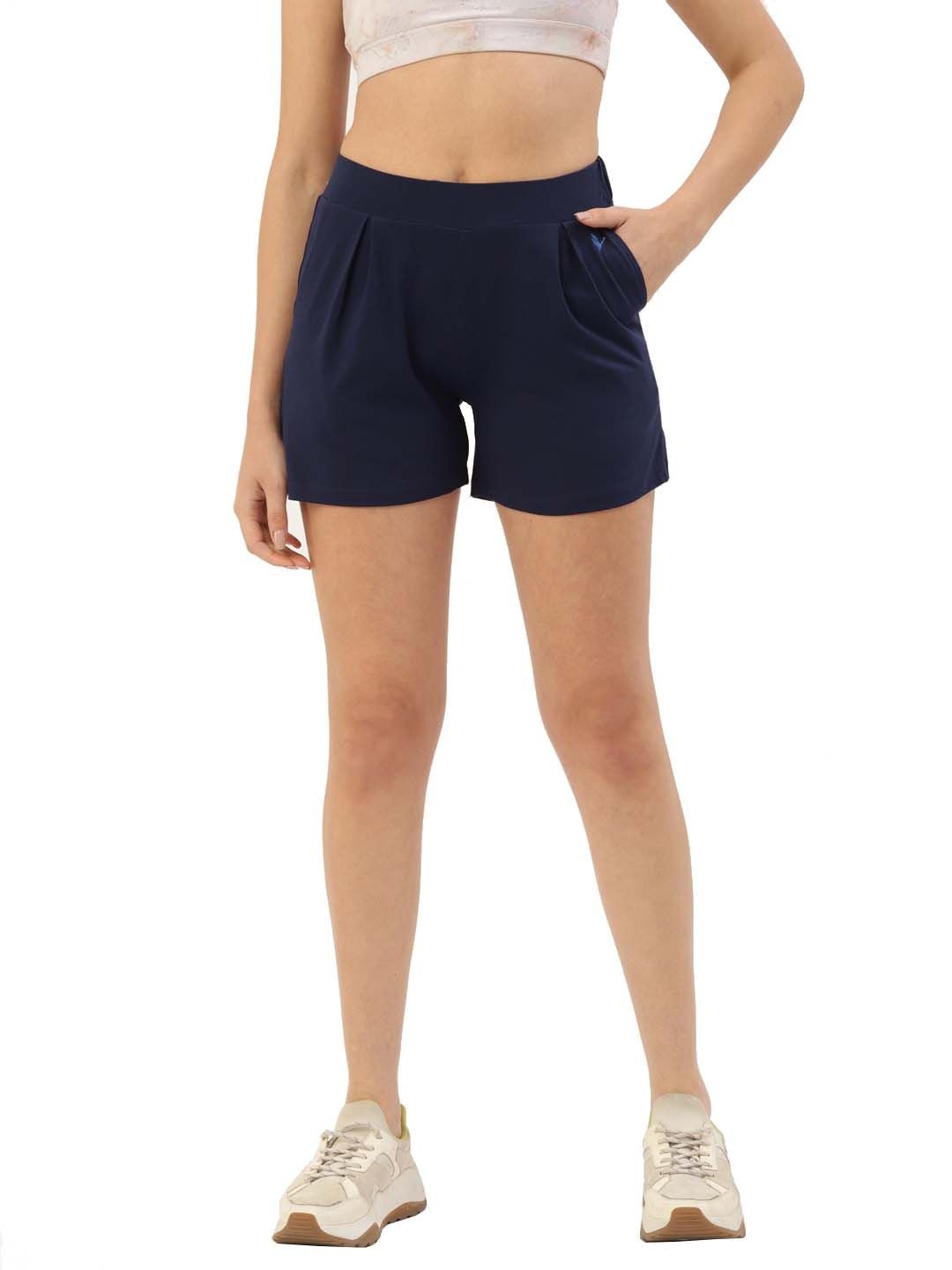 

AMSWAN Women Regular Fit Low-Rise Running Sports Shorts, Navy blue