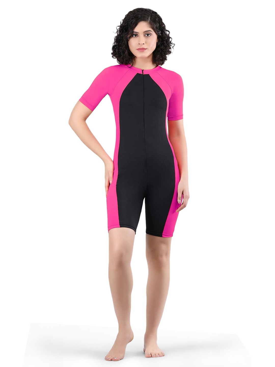 

Fiesta Clara Women Colourblocked Swimming Legsuit, Pink