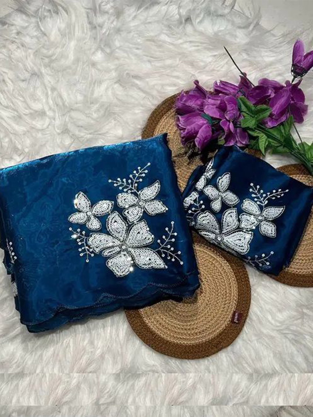 

Aika Embellished Sequinned Pure Silk Leheriya Saree, Blue