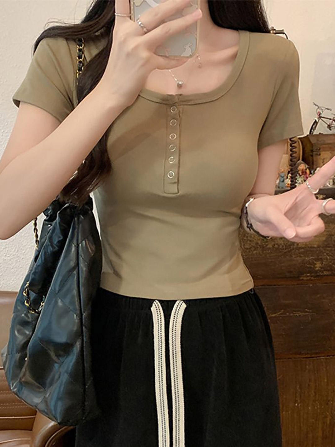 

StyleCast x Revolte Round Neck Regular Top, Green
