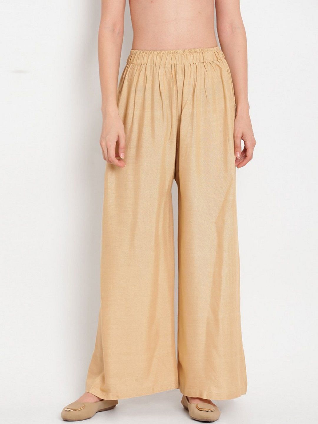 

GO GAZAB Women Wide Leg Palazzos, Gold