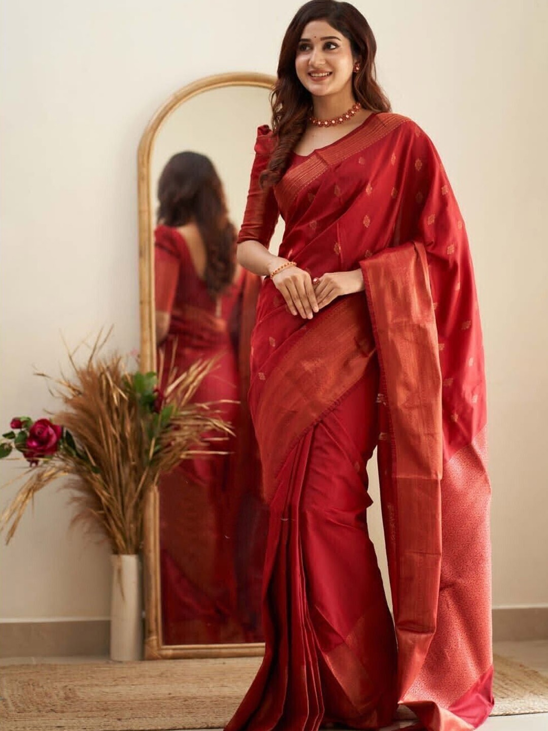 

Upalksh Woven Design Zari Pure Silk Banarasi Saree, Red