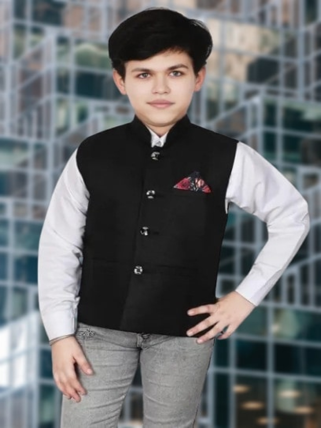 

Eliq Boys Corduroy Cotton Jute Waistcoat, Black