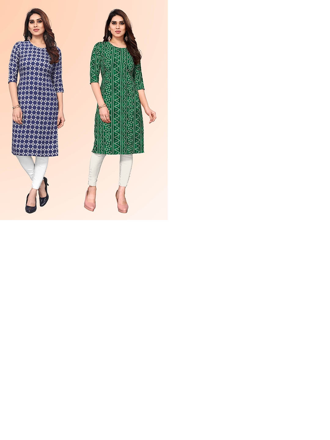 

KETAKI FASHION Selection Of 2 Geometric Printed Straight Kurtas, Navy blue