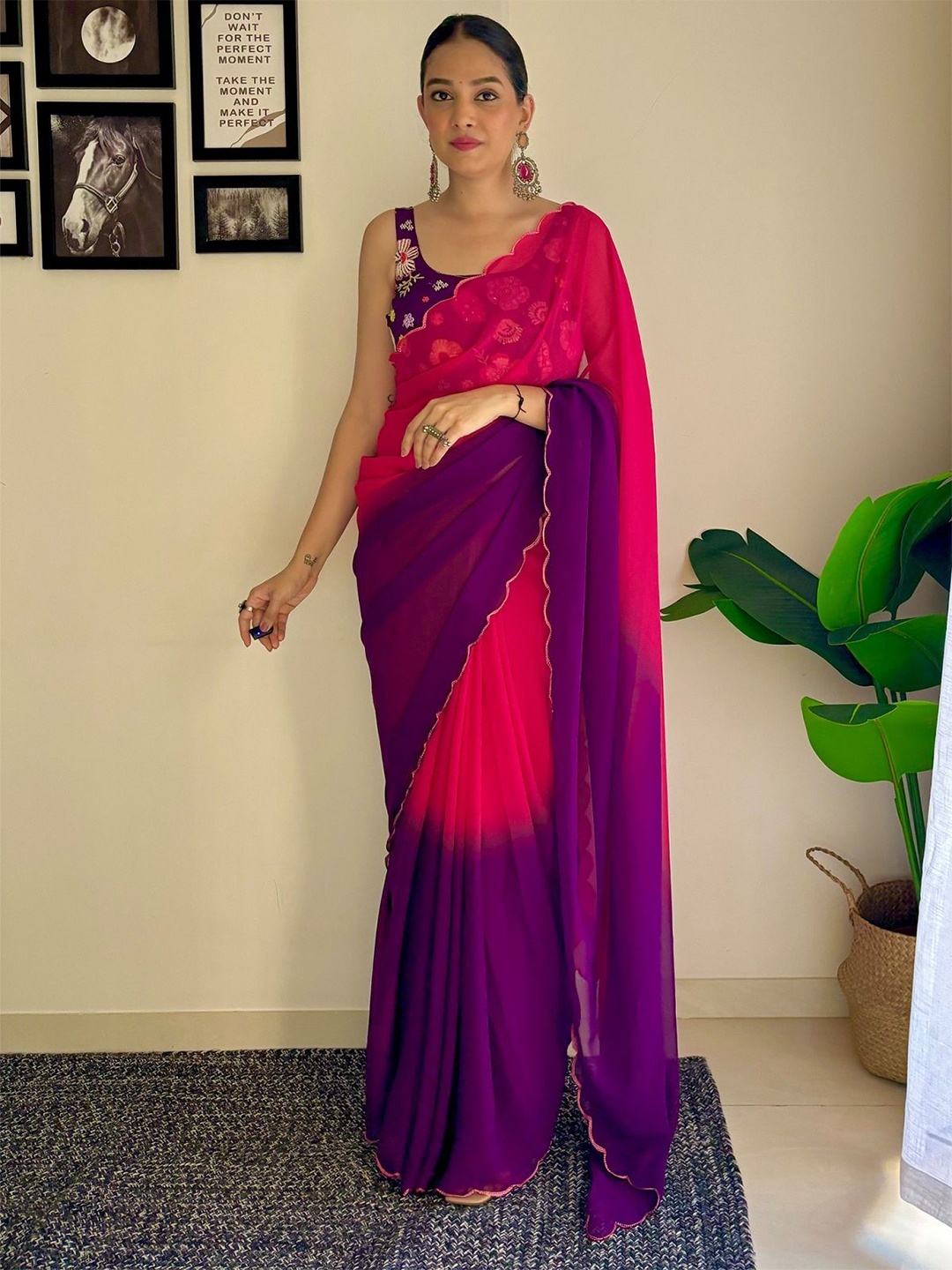 

Aika Ombre Pure Georgette Saree, Pink