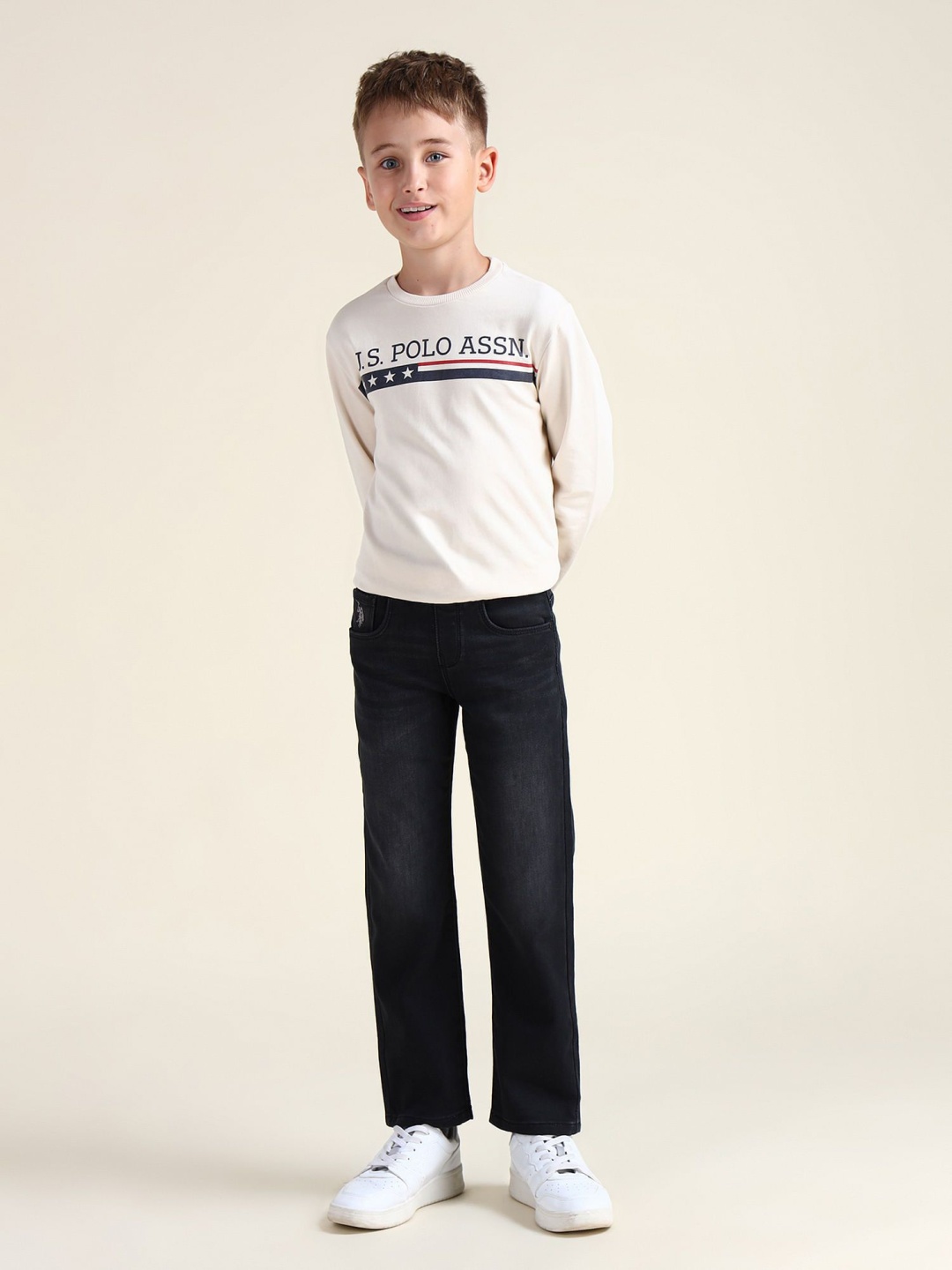 

U.S. Polo Assn. Kids Boys Pure Cotton Classic Slim Fit Stretchable Jeans, Black