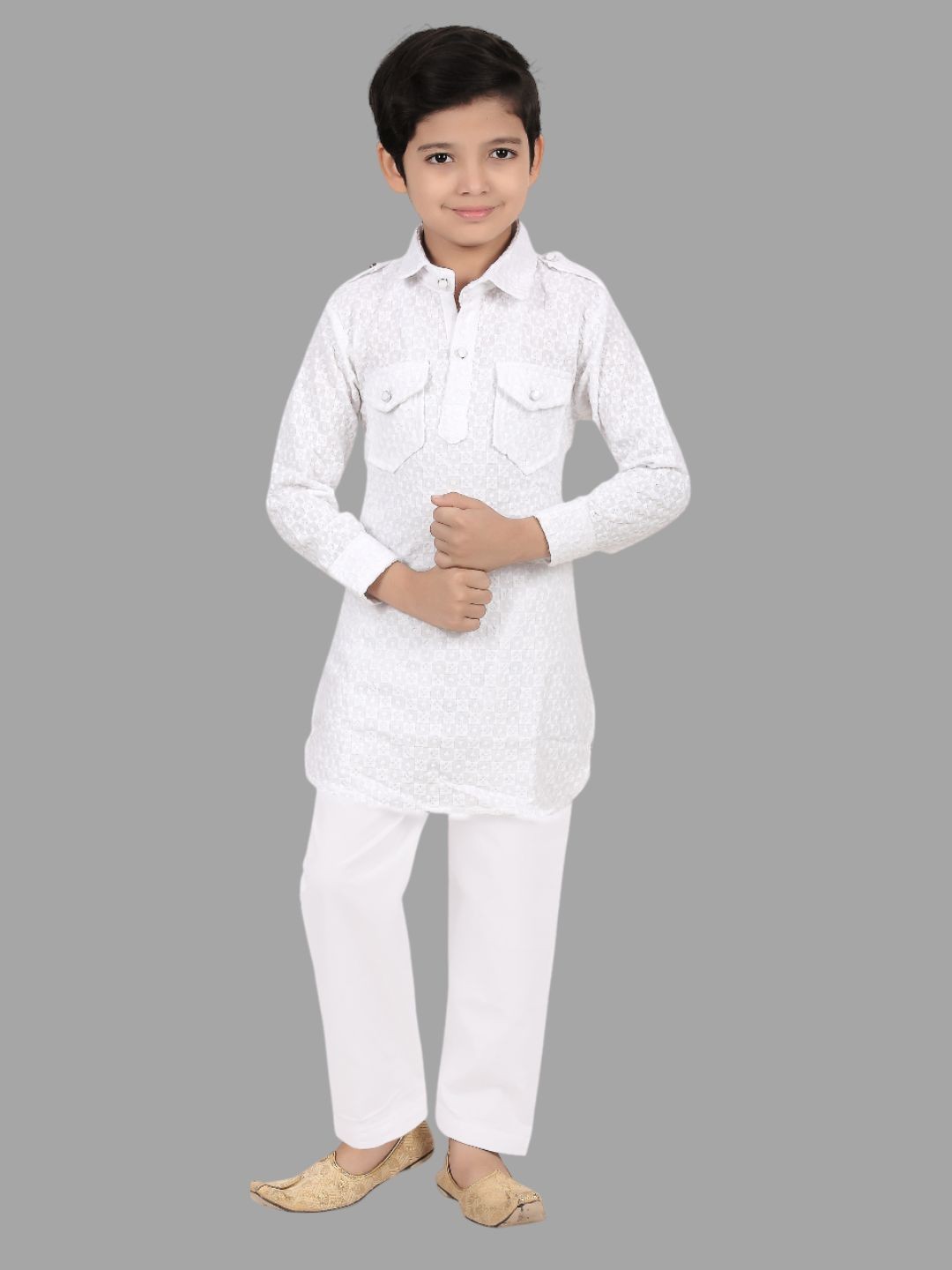 

BAESD Boys Embroidered Straight Kurta With Pyjamas, White