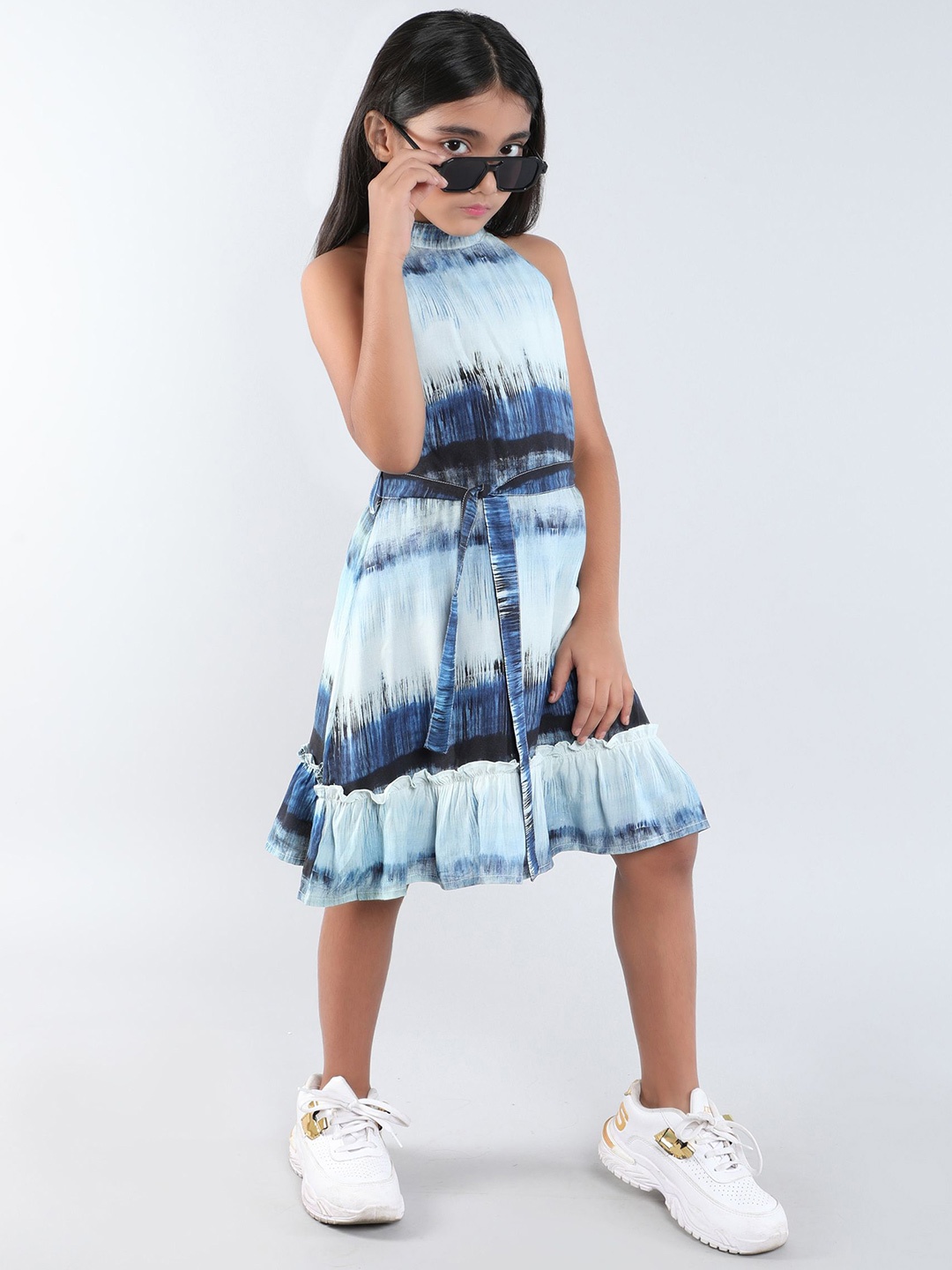 

taffykids Girls Dyed Halter Neck A-Line Dress, Blue