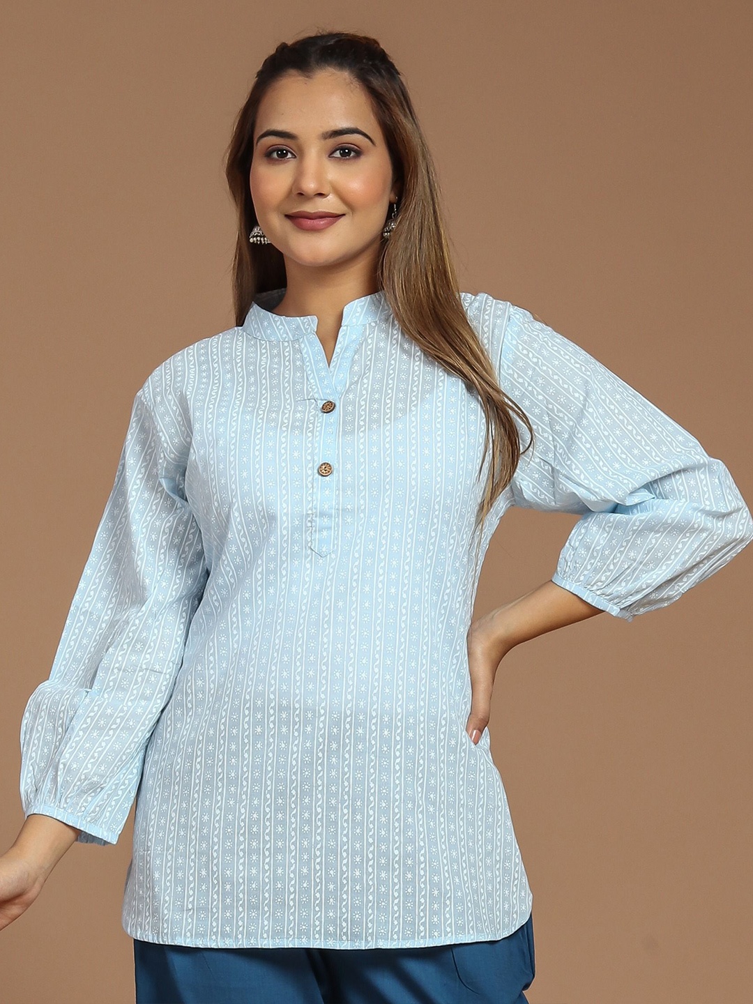 

Cotton Curio Ethnic Motifs Printed Pure Cotton Kurti, Blue