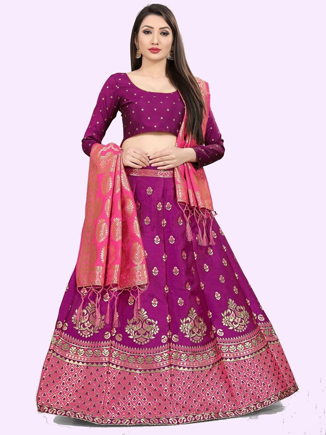 

SWAMI STUDIO Ready to Wear Lehenga & Unstitched Blouse With Dupatta, Purple