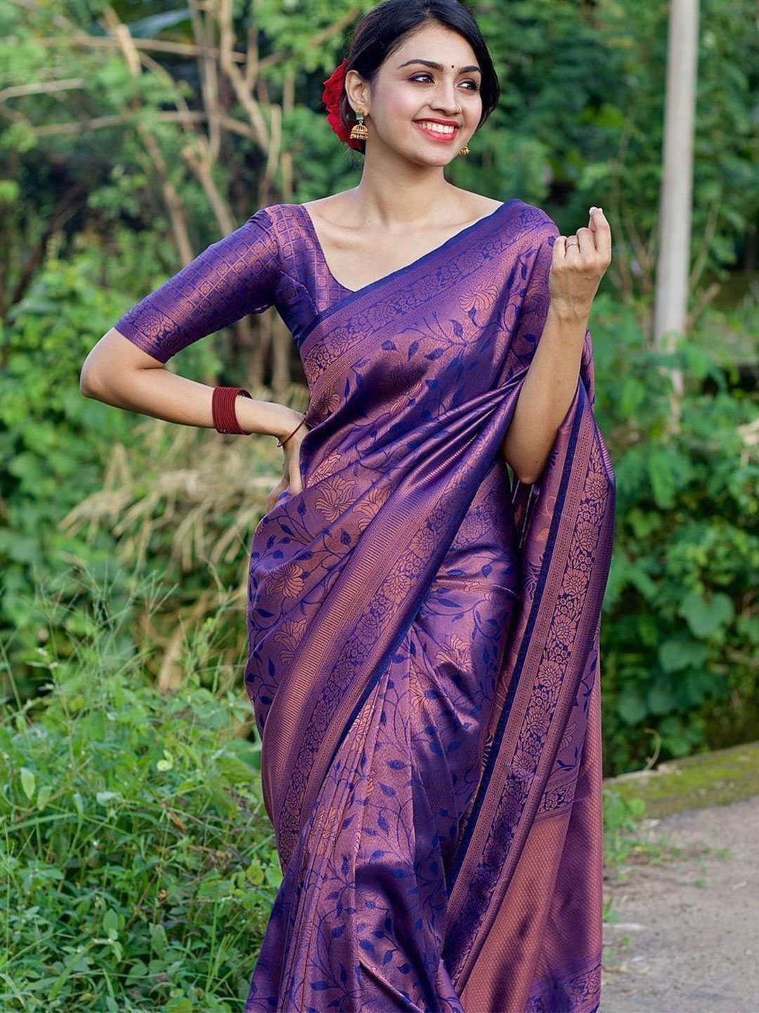 

Upalksh Woven Design Zari Pure Silk Tussar Saree, Purple