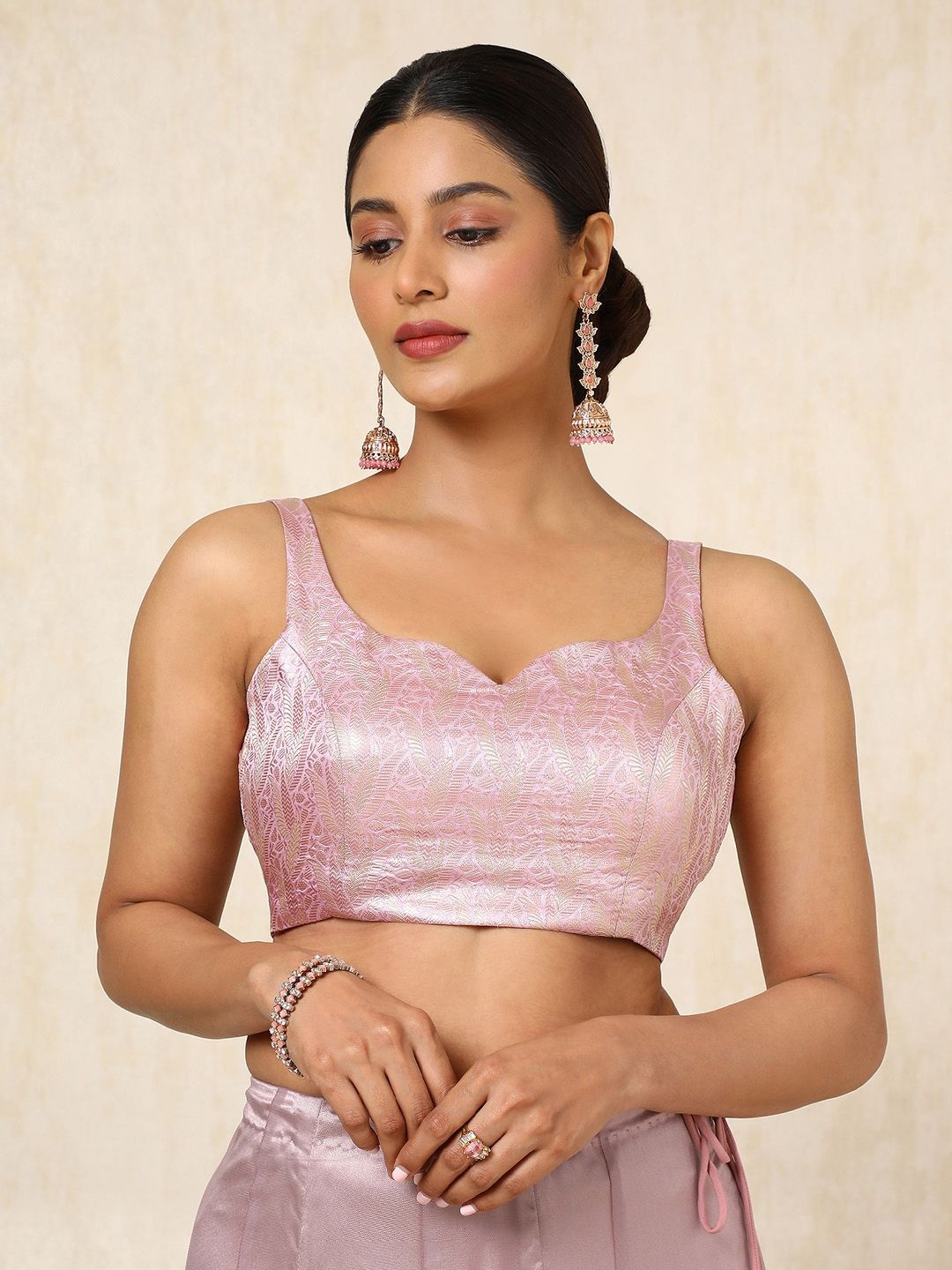 

Soch Woven Design Padded Tussar Saree Blouse, Pink