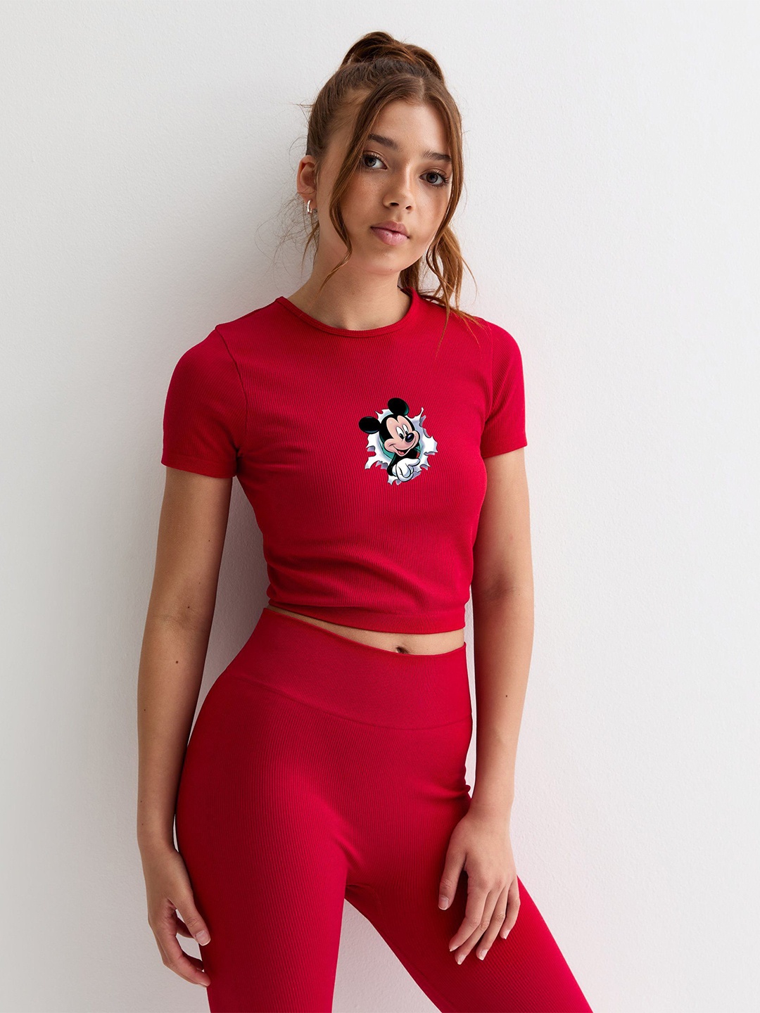 

sollobell Women Graphic Printed Cotton Fitted Crop Top, Red