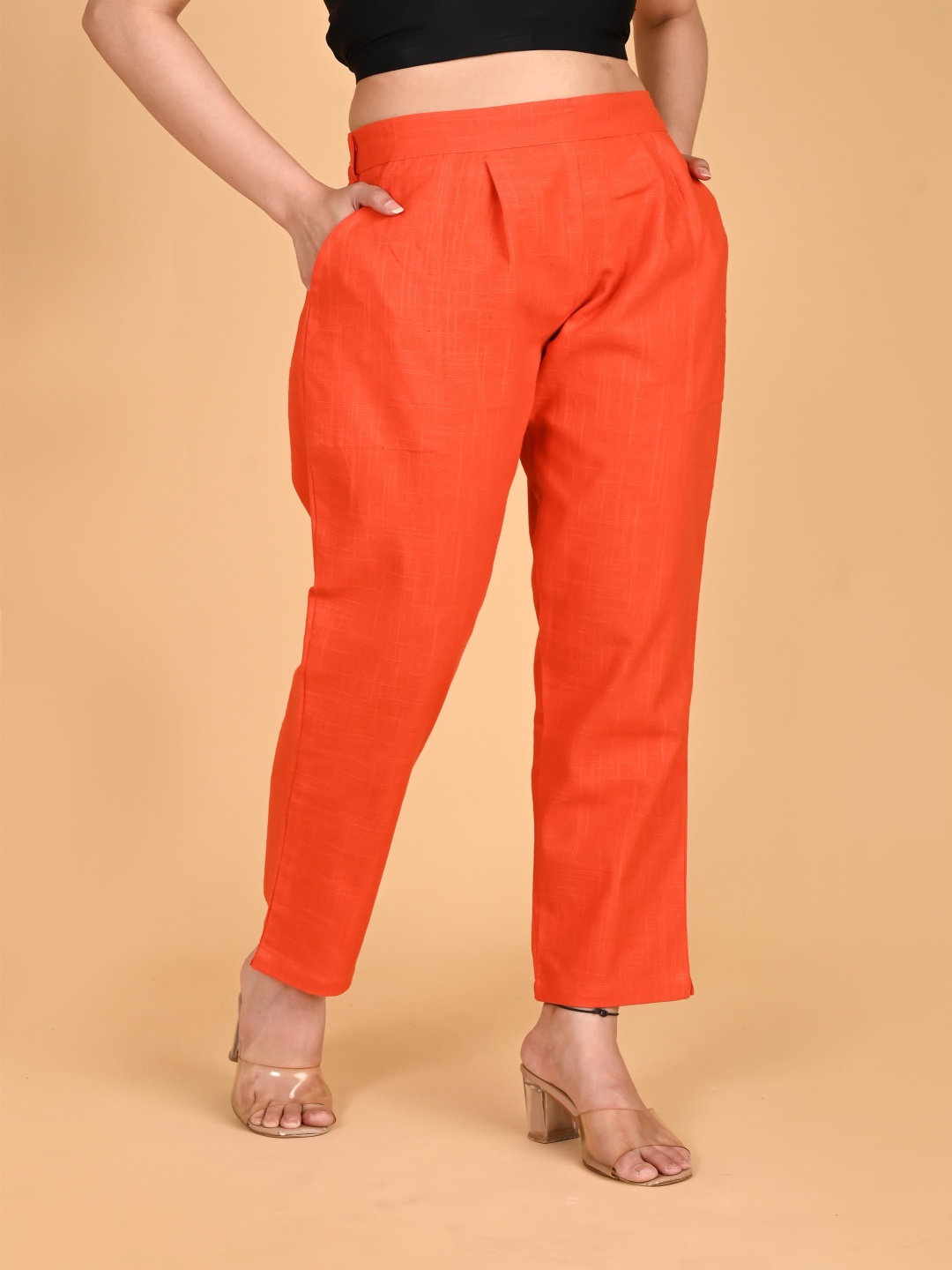 

SKYTICK Women Relaxed Mid-Rise Regular Fit Trousers, Orange