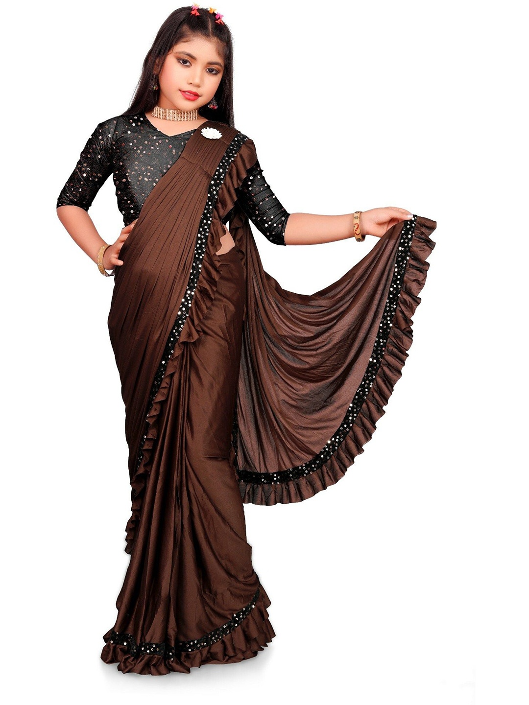 

Aika Sequinned Pure Silk Leheriya Saree, Black