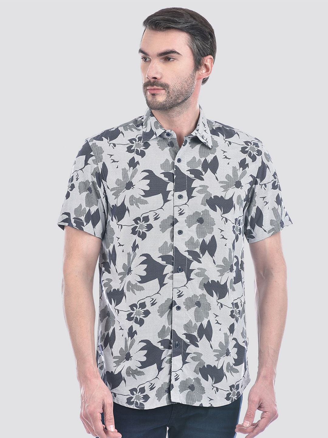 

Jack & Jones Men Spread Collar Floral Printed Casual Shirt, Grey