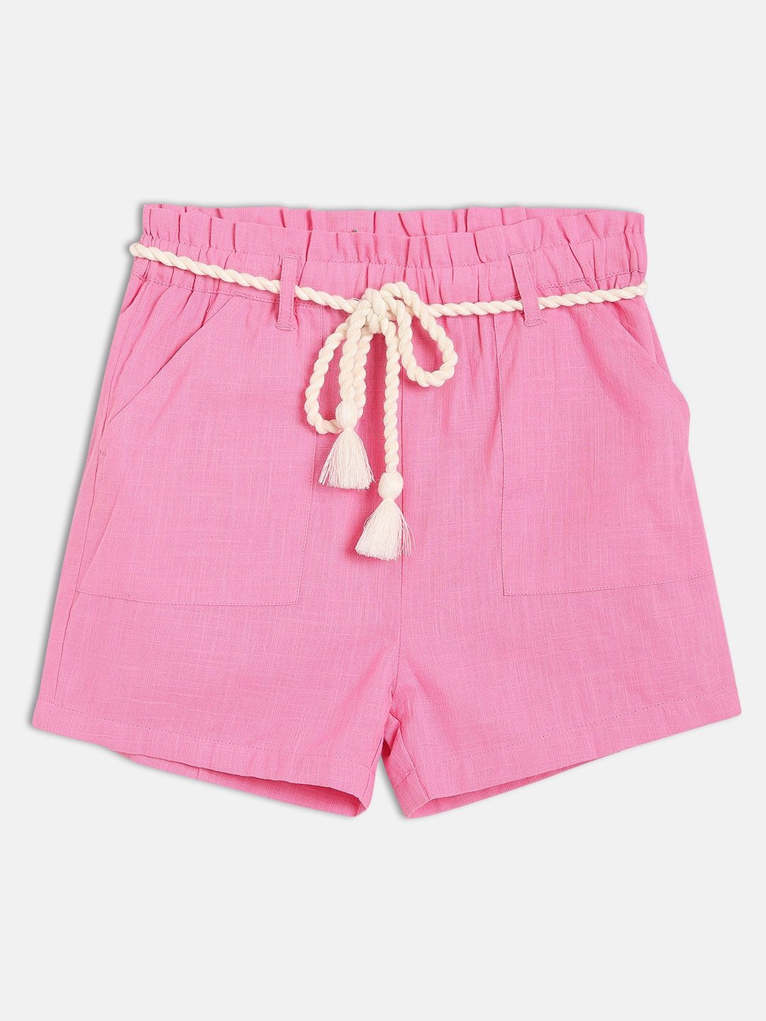 

MINI KLUB Girls Cotton Regular Fit Shorts With Belt, Pink