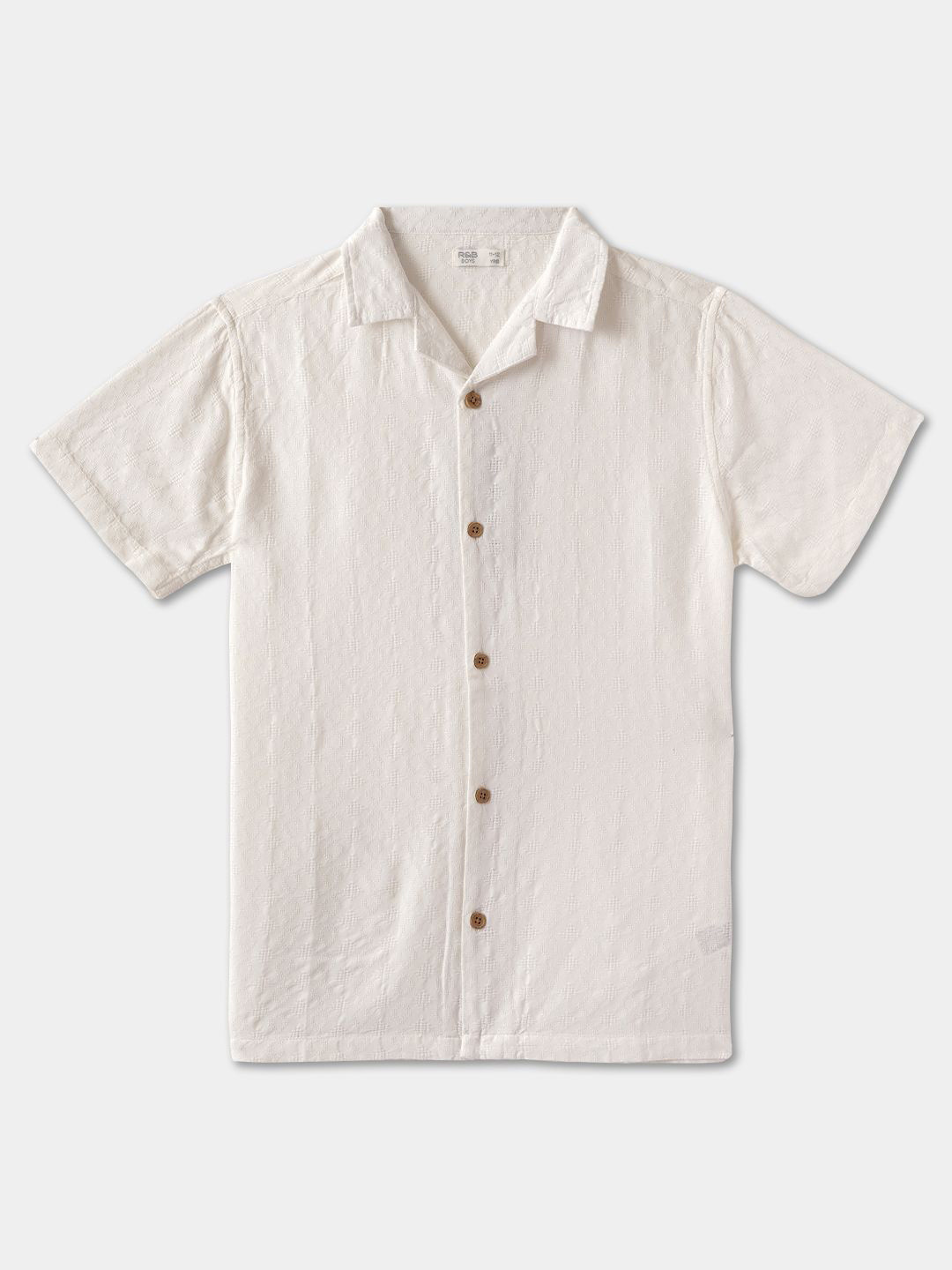 

R&B Boys Cuban Collar Solid Cotton Casual Shirt, Off white