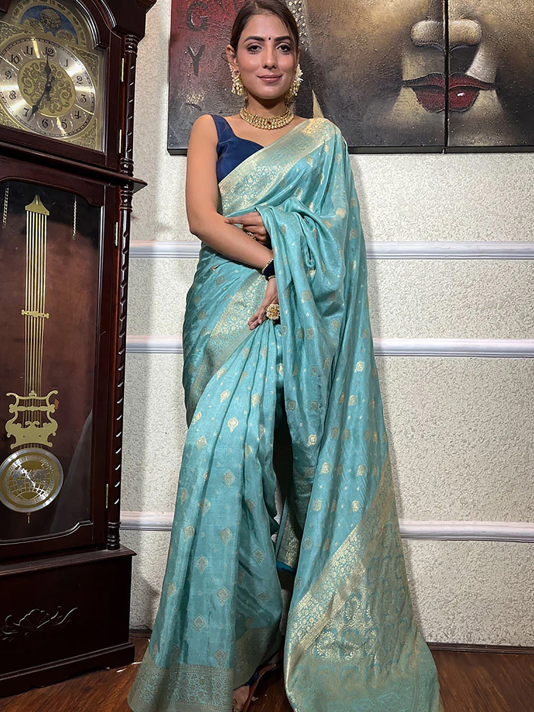 

bigben textile Woven Design Banarasi Saree, Teal