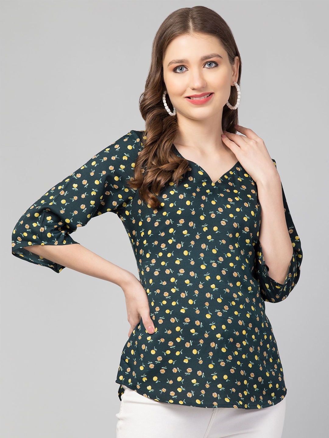 

CULPI Women Floral Printed A-Line Top, Green