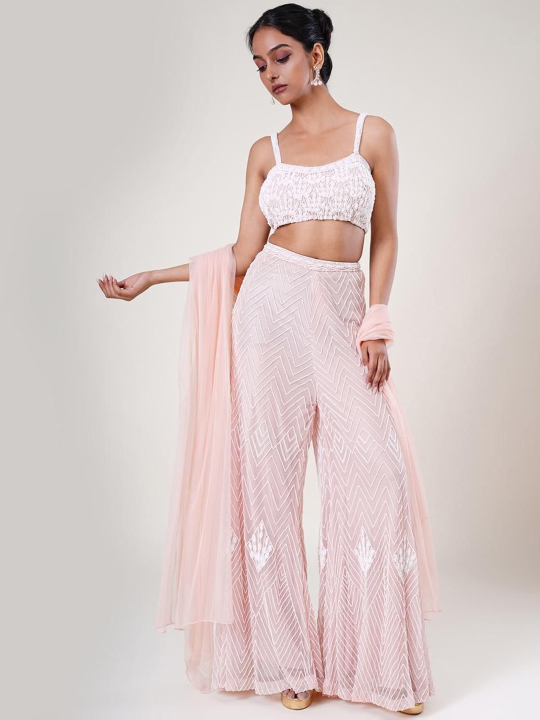

UPGRADE Embellished Beads and Stones Ready to Wear Lehenga & Blouse With Dupatta, Pink