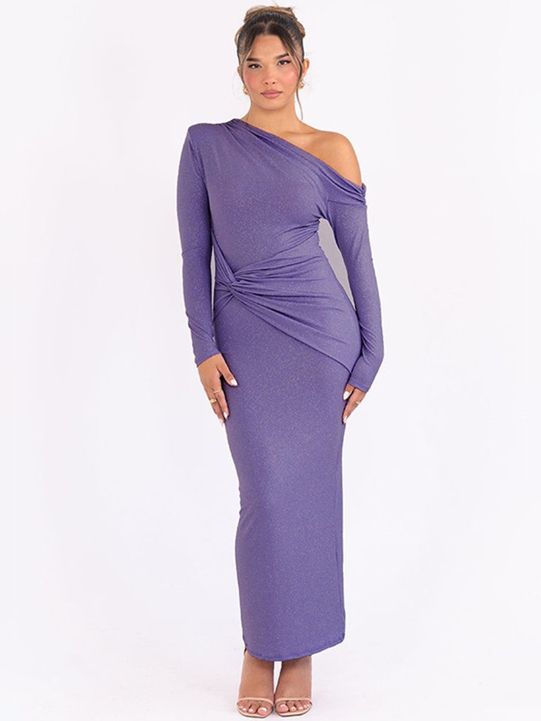 

LULU & SKY Women One Shoulder Bodycon Maxi Dress, Purple