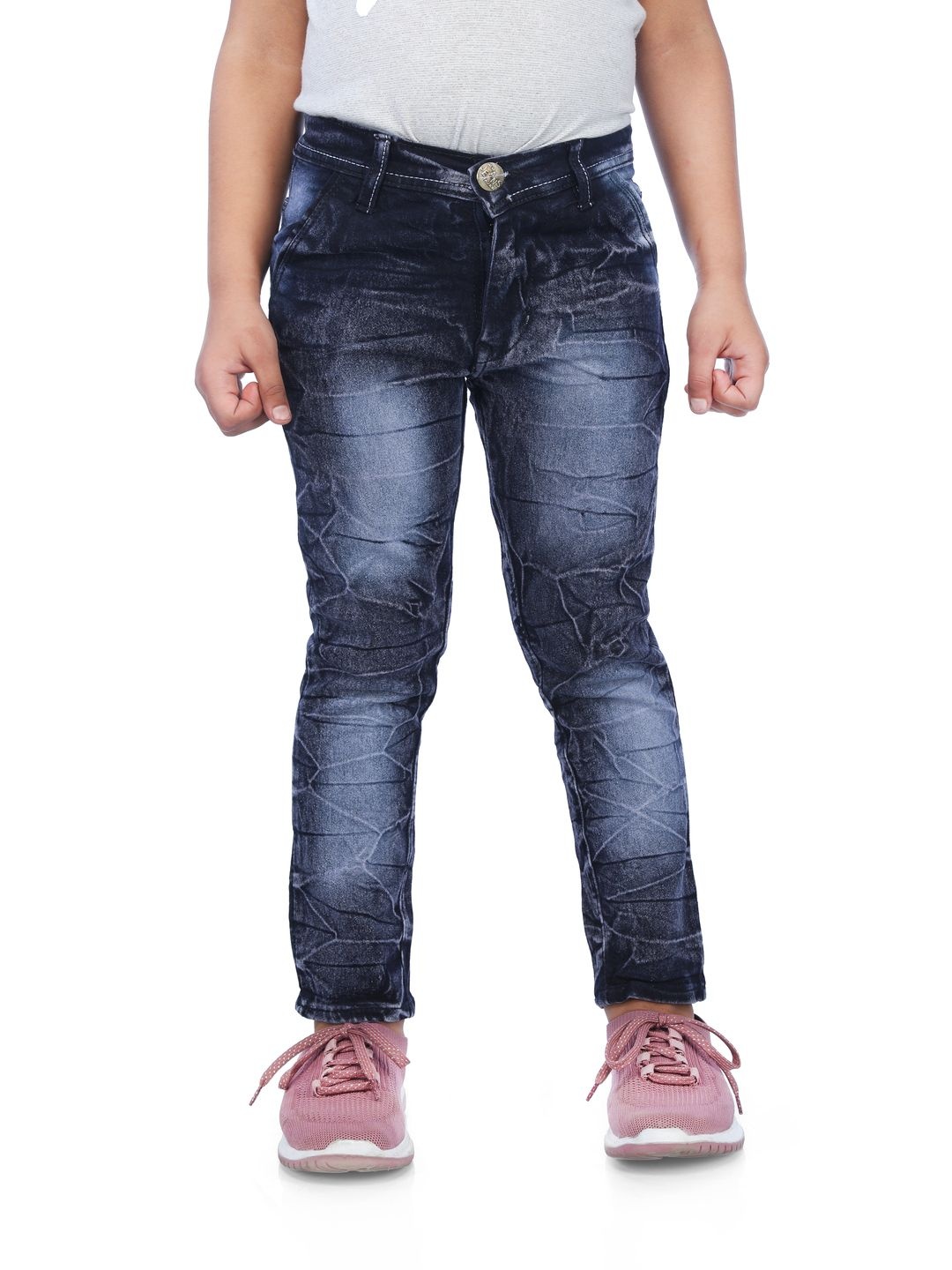 

GUCHU Girls Cotton Slim Fit Low Distress Jeans, Blue