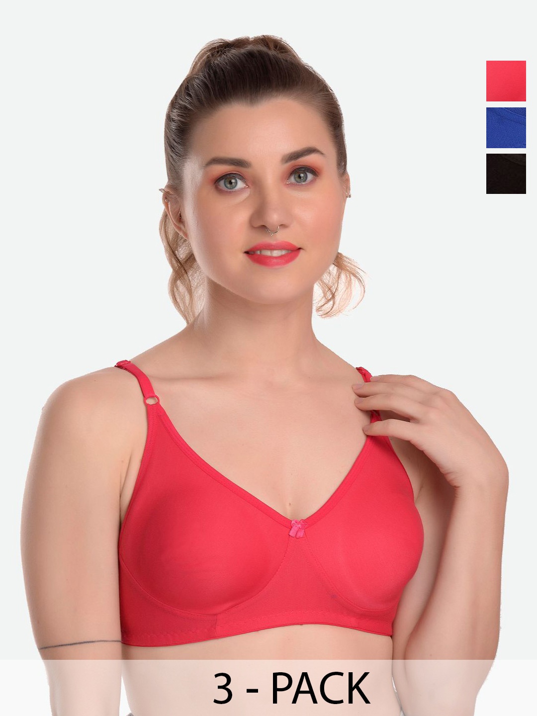 

MiEstilo Pack of 3 Full Coverage Bra, Black