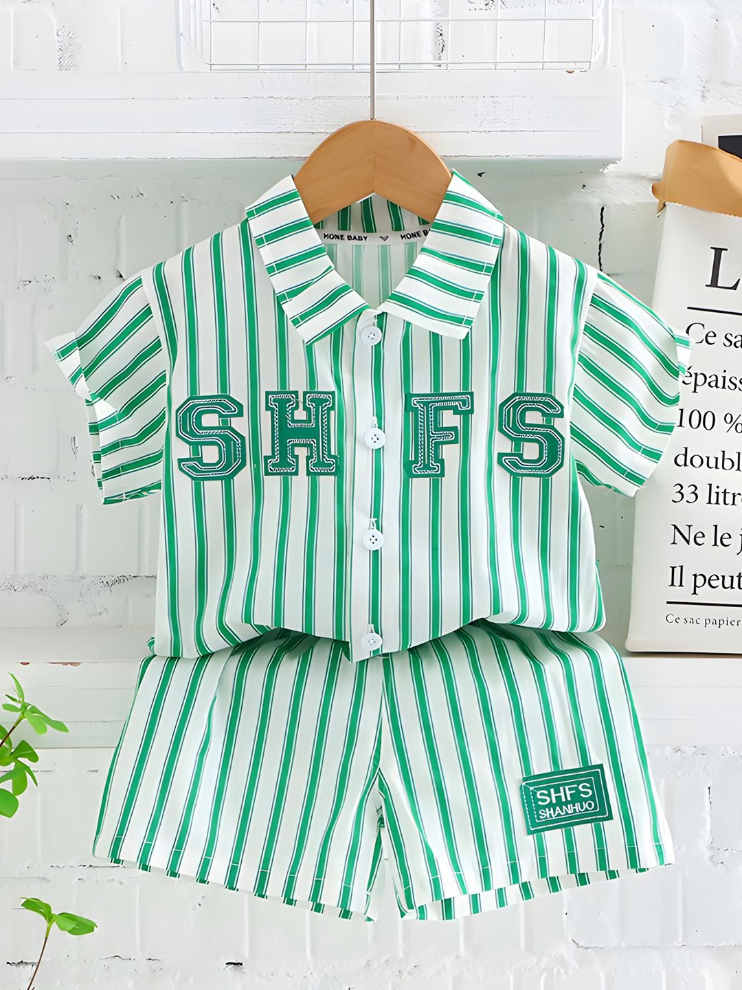 

BAESD Kids Striped Short Sleeves Shirt With Shorts, Green