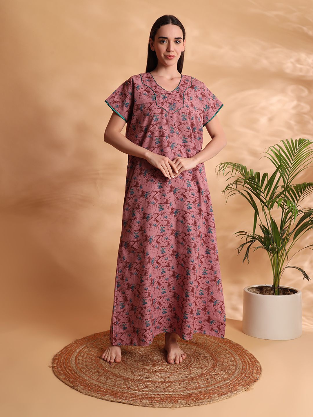 

G4Girl Women Floral Printed Maxi Nightdress, Peach