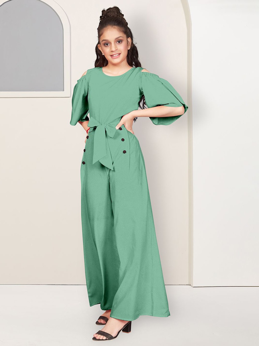 

BAESD Girls Round Neck Short Sleeves Basic Jumpsuit, Green