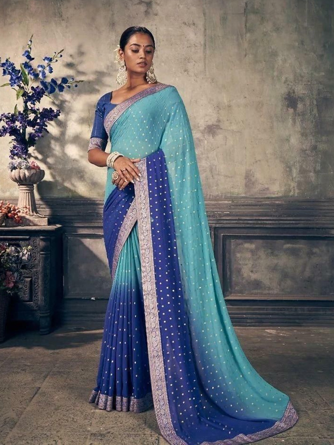 

Upalksh Embellished Beads and Stones Kota Saree, Blue
