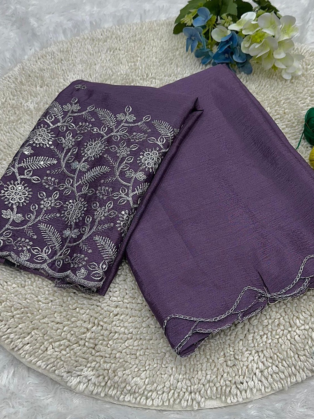 

Aika Floral Embroidered Pure Georgette Saree, Purple