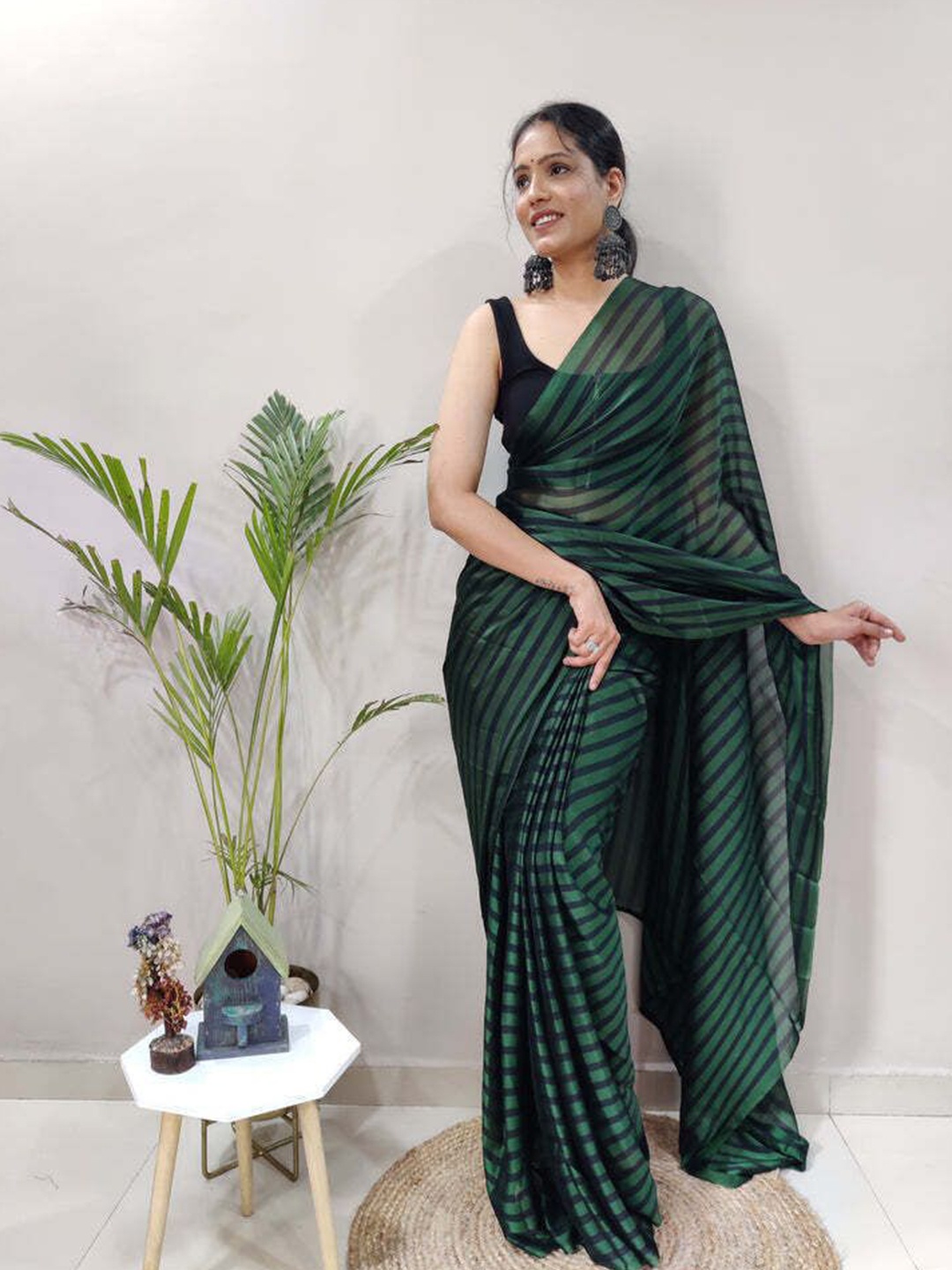

Upalksh Striped Kota Saree, Green