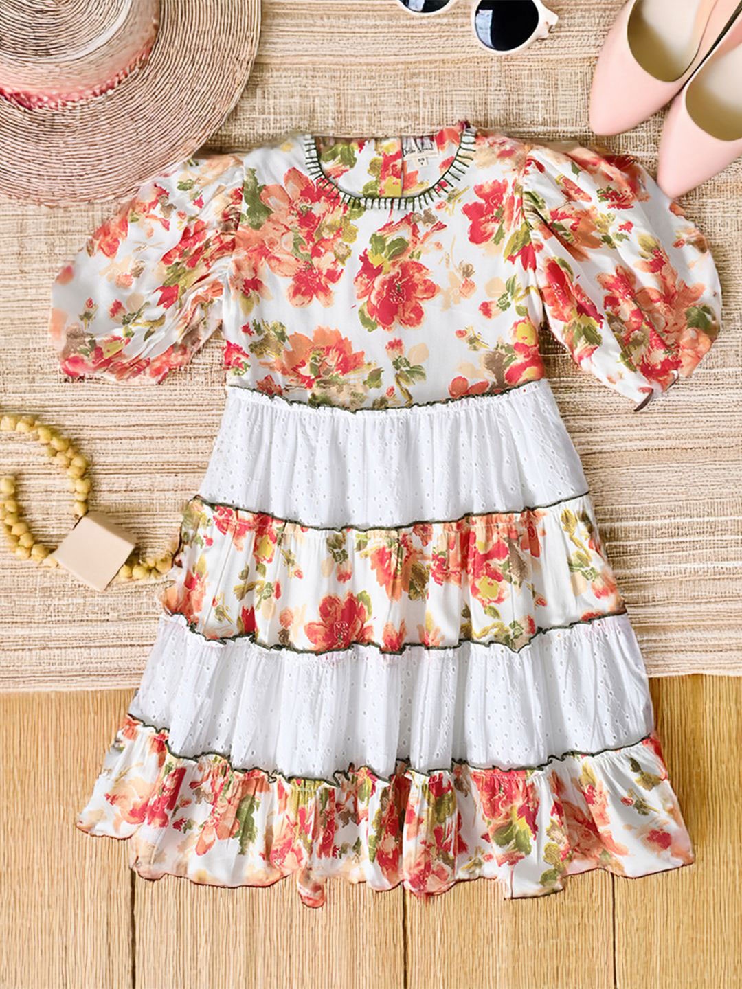 

Bella Moda Floral Print Cold-Shoulder Fit & Flare Dress, Red