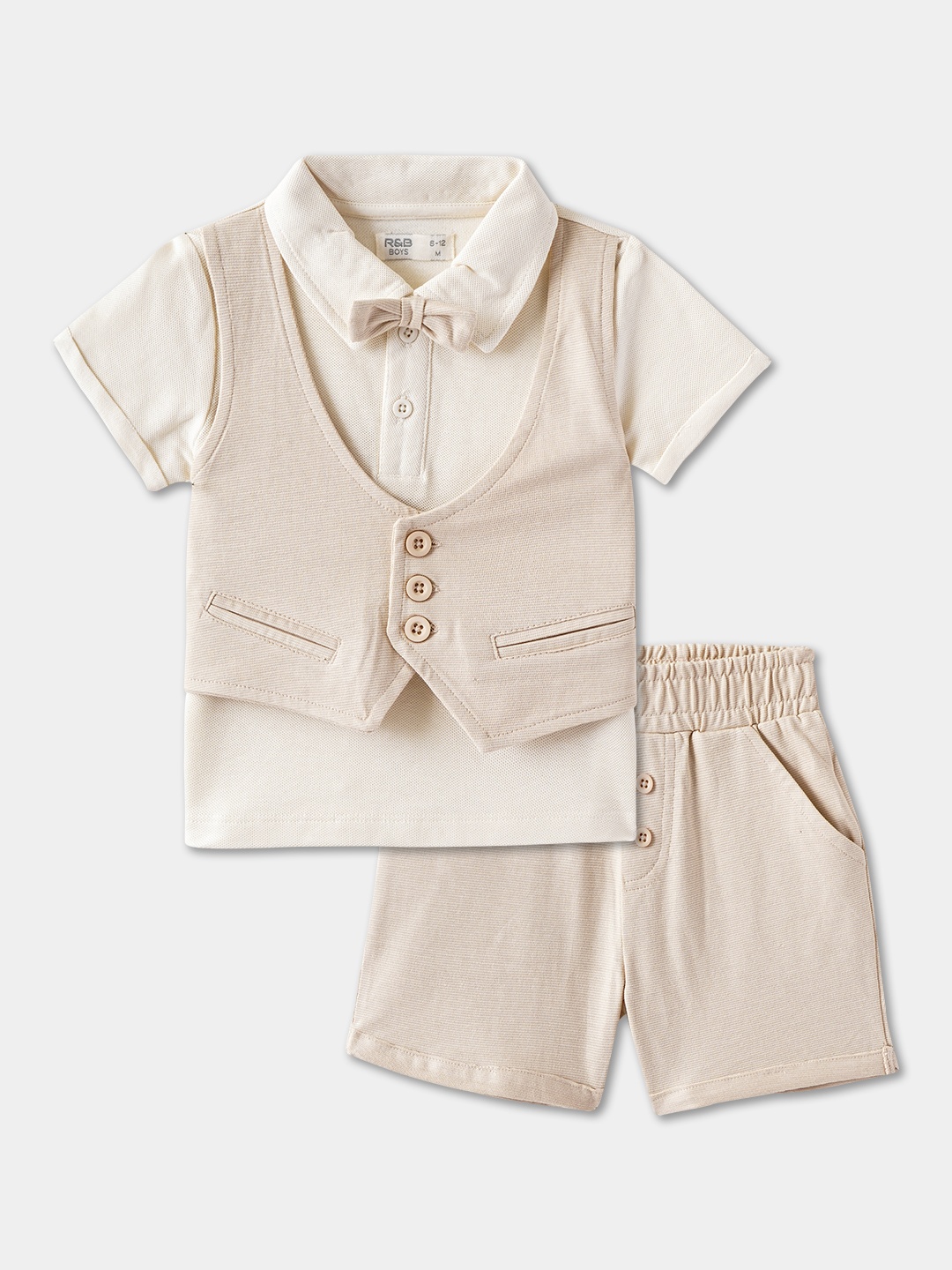 

R&B Boys Shirt Collar Pure Cotton T-shirt With Shorts And Waistcoat, White