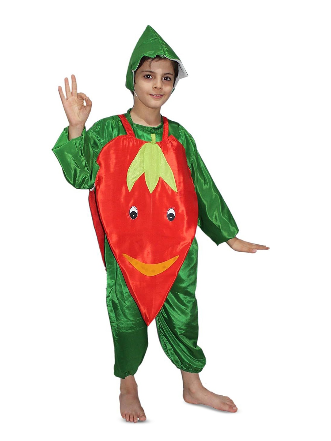 

Kaku Fancy Dresses Kids Red Chilly Vegetables Costume Set