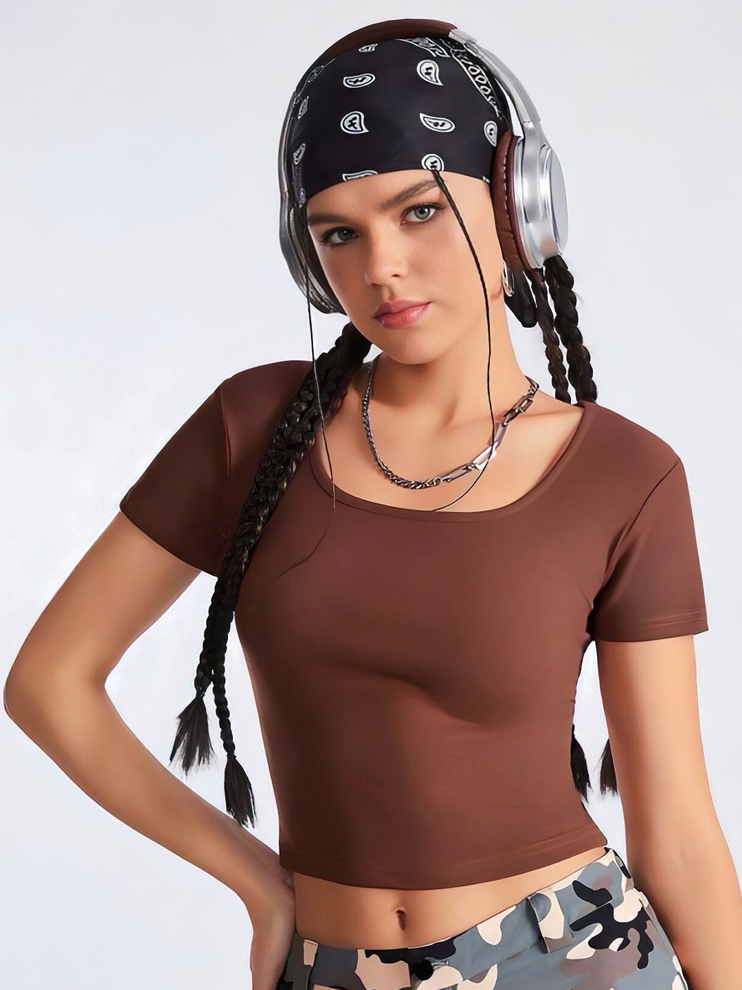 

sollobell Cotton Crop Top, Brown