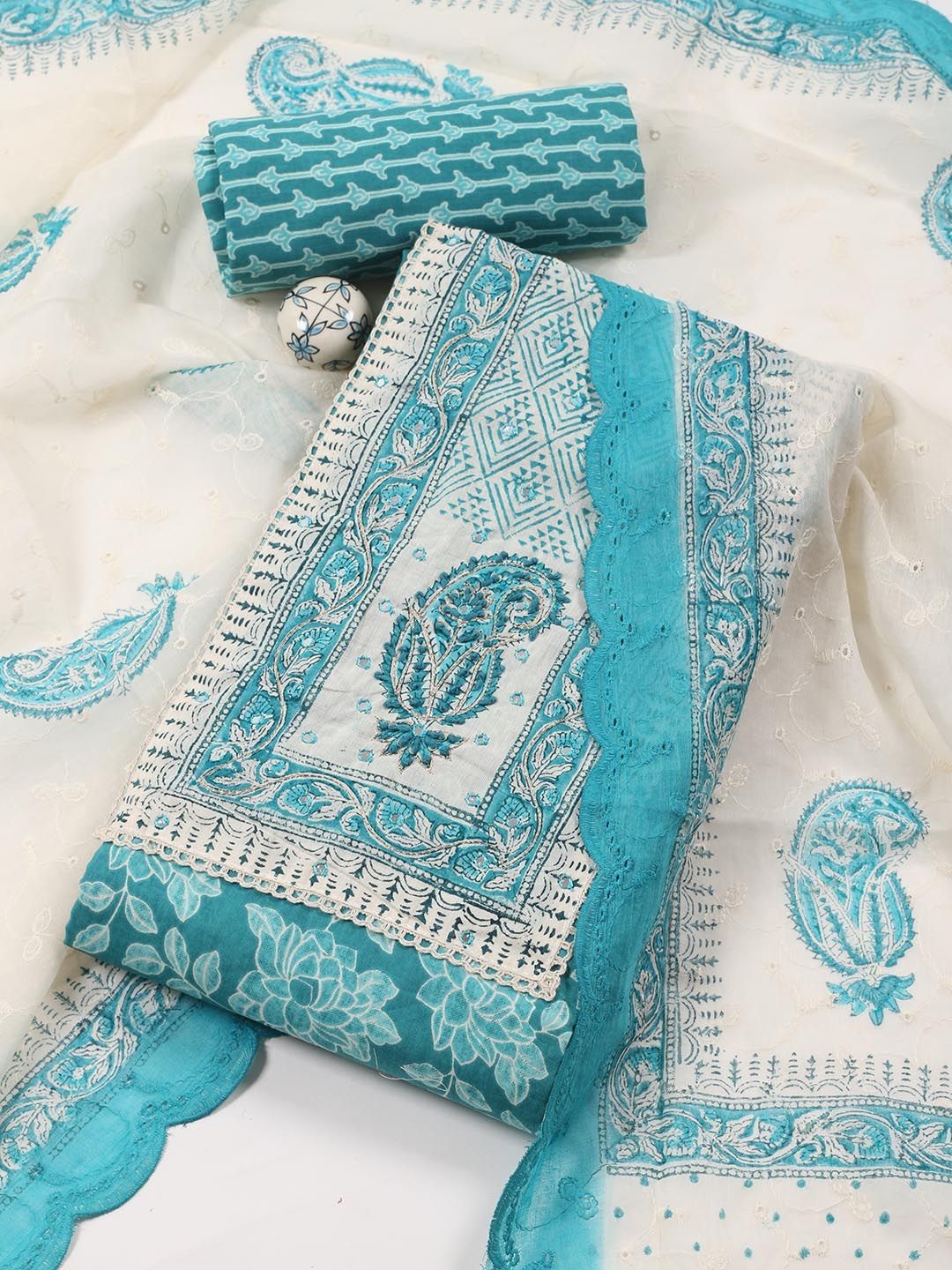 

Meena Bazaar Printed Unstitched Dress Material, Blue