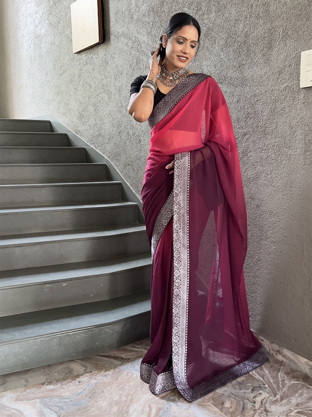 

Aika Women Colourblocked Zari Kanjeevaram Saree, Purple