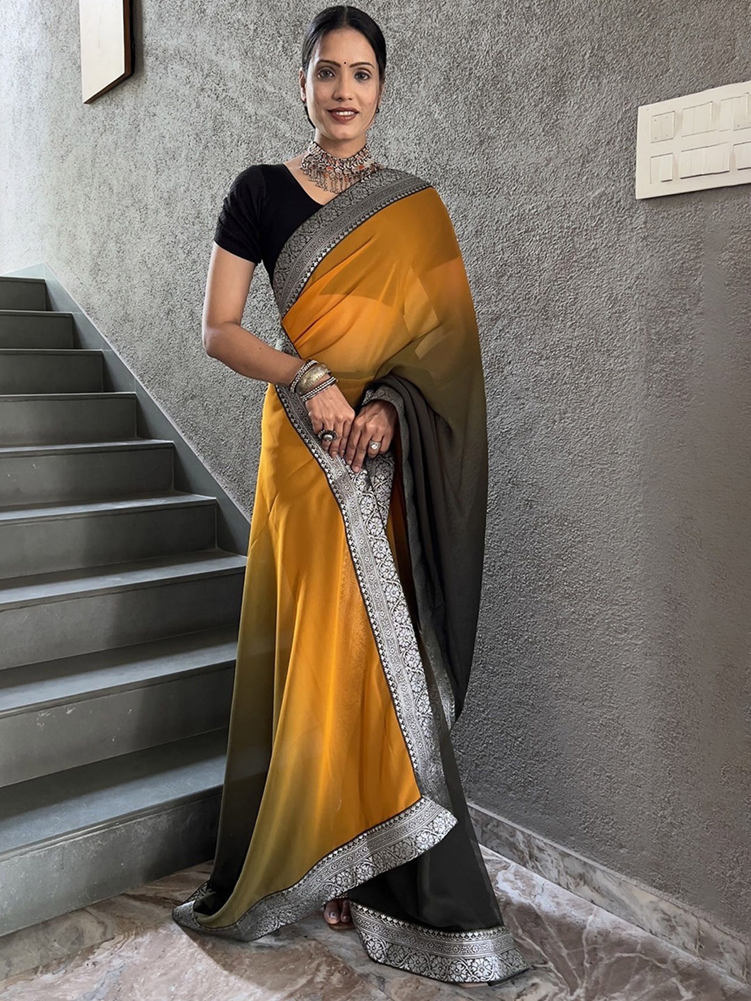 

Aika Ombre Zari Kanjeevaram Saree, Yellow