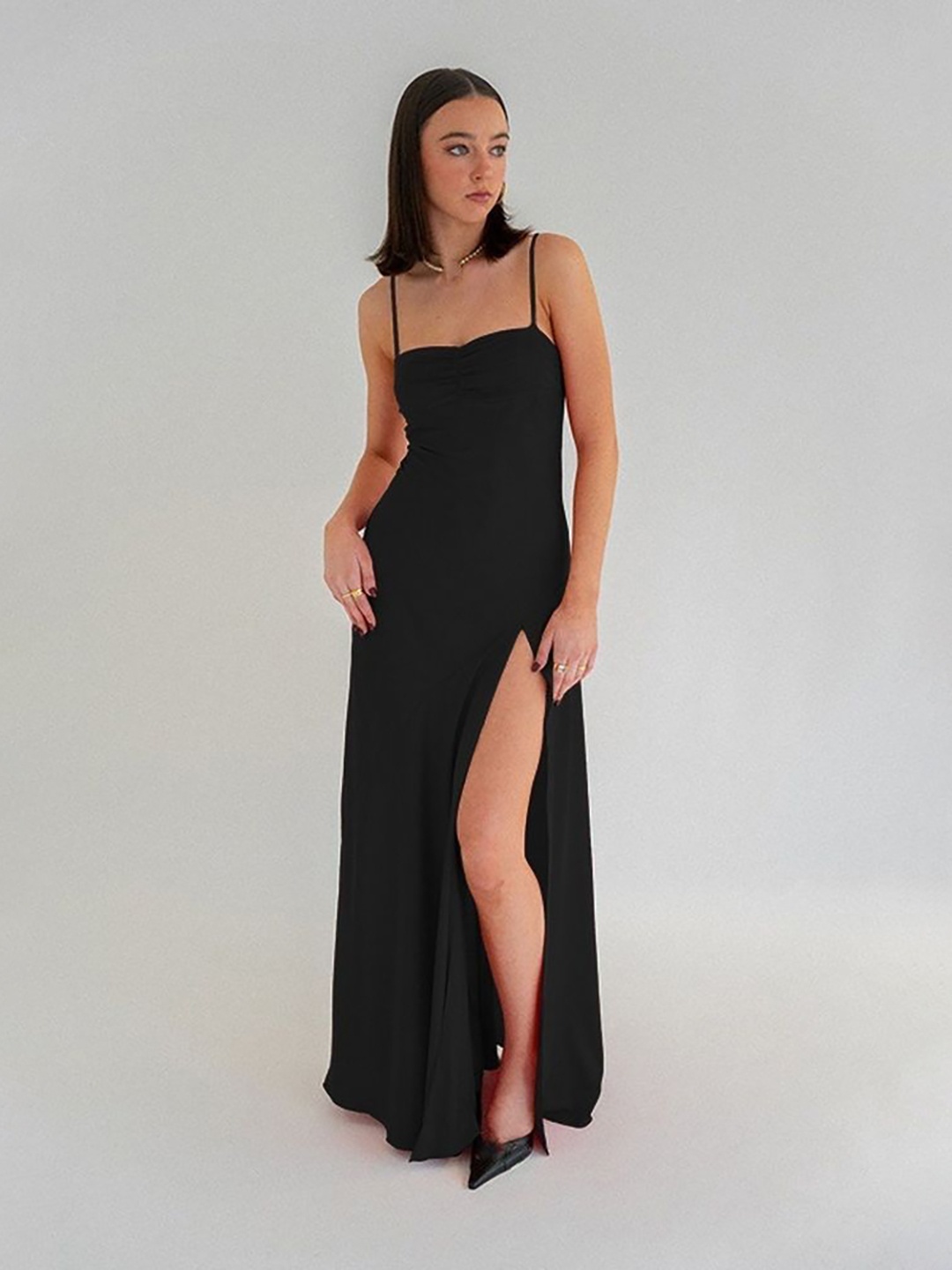 

LULU & SKY Women Shoulder Straps Maxi Dress, Black