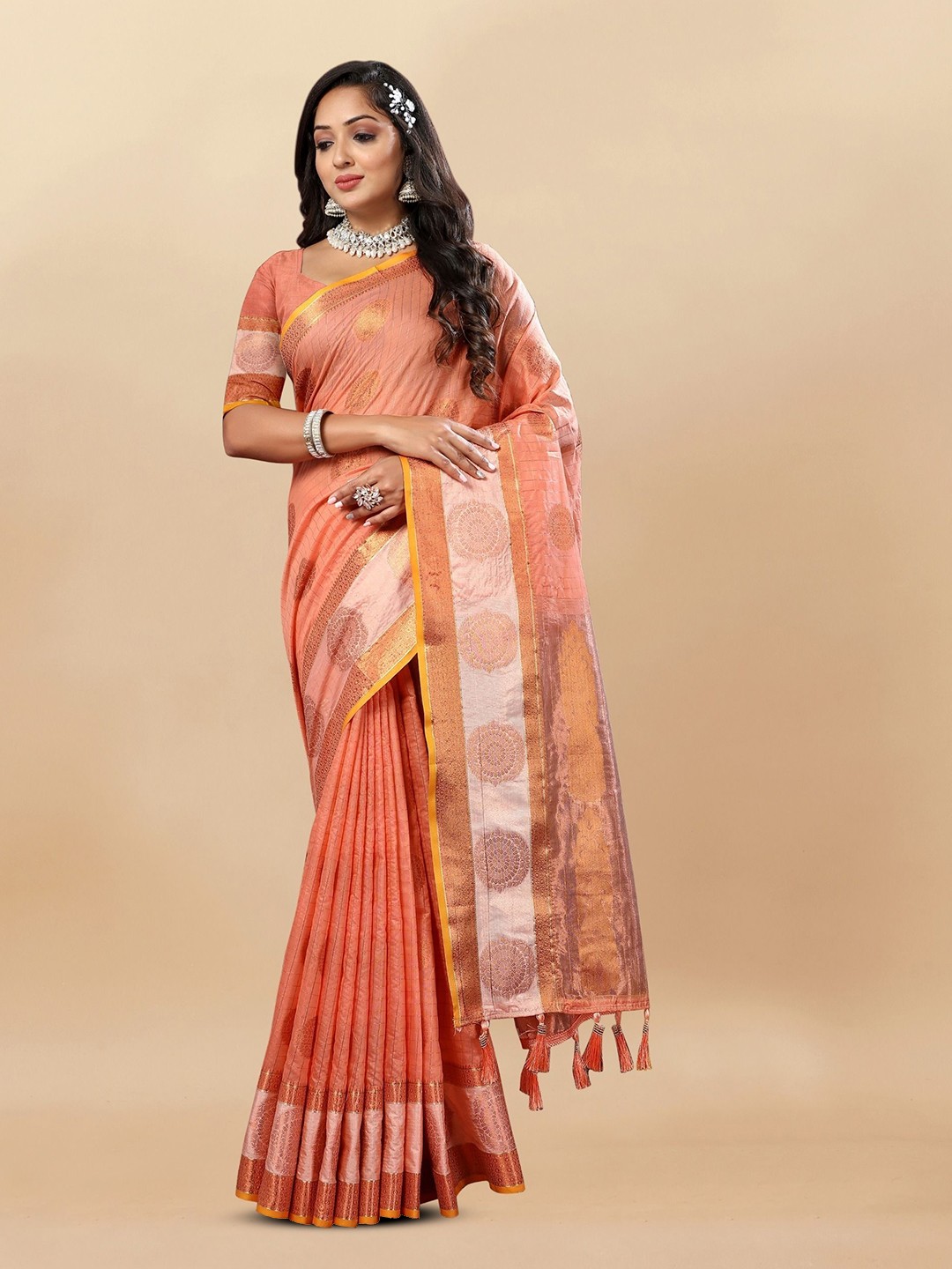 

Upalksh Ethnic Motifs Woven Design Zari Paithani Saree, Orange