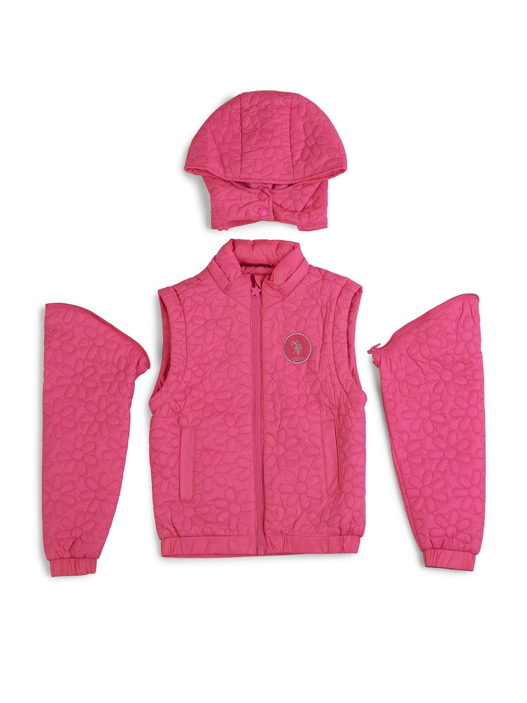 

U.S. Polo Assn. Kids Girls Hooded Self Design Casual Quilted Jacket, Pink